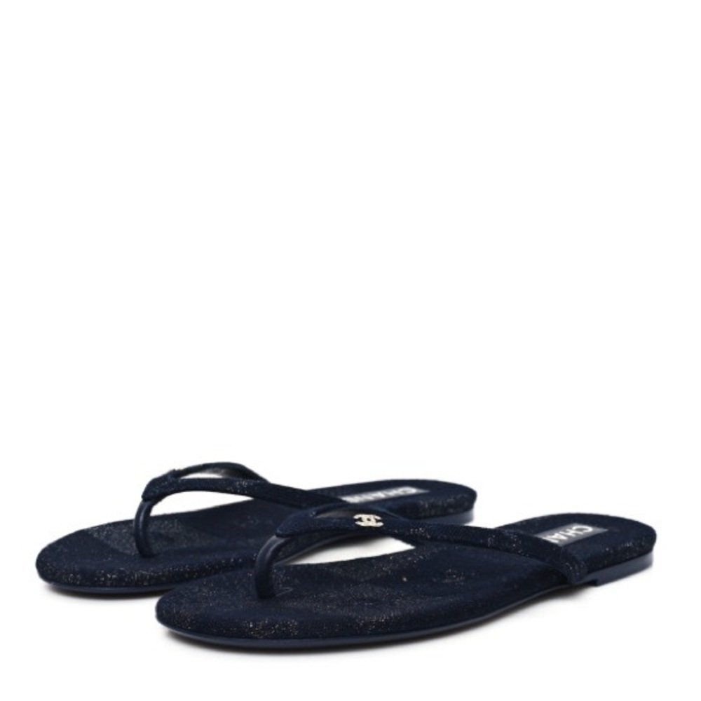 NWT Chanel Cotton SIlk Crystal CC Thong Sandals, Size 39 - Picture 2 of 7